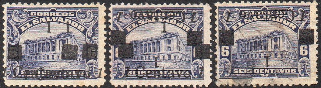 sellos timbres-poste Briefmarken stamps El Salvador 1919 Centavo surcharges on Tram Trolley Tranvia National Theatre teatro nacional 